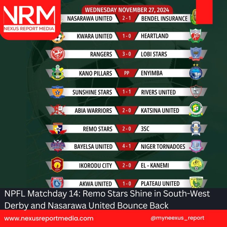 NPFL Matchday 14: Remo Stars Shine in South-West Derby and Nasarawa United Bounce Back