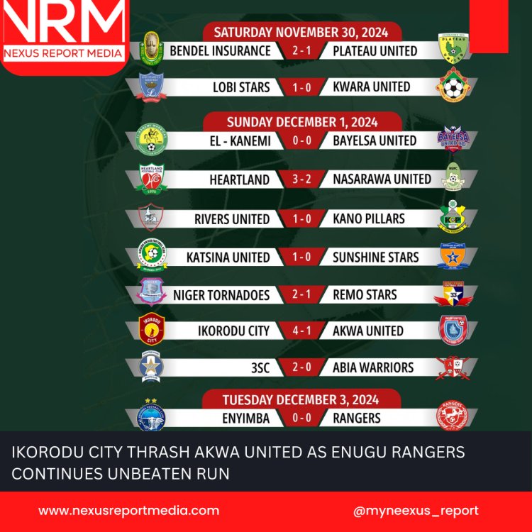 IKORODU CITY THRASH AKWA UNITED AS ENUGU RANGERS CONTINUES UNBEATEN RUN